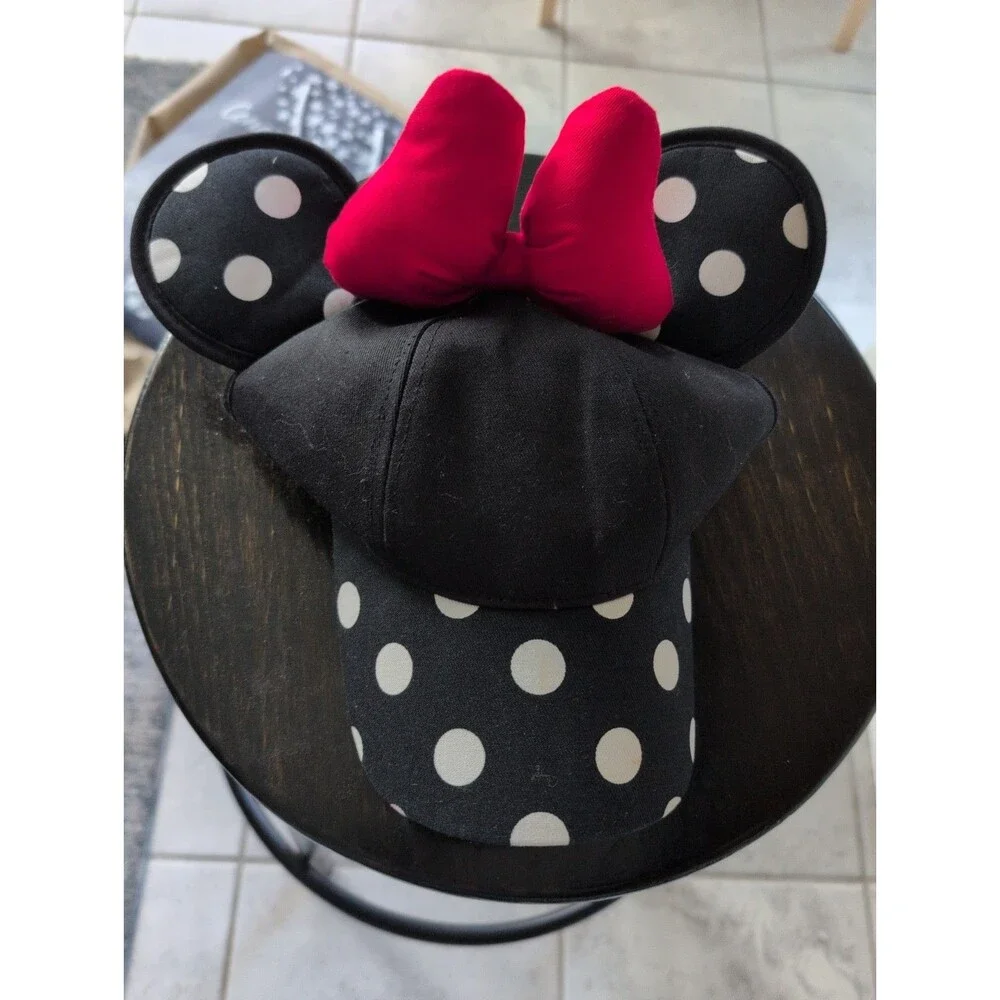 Minnie Mouse Ears Hat Disney Cap Red Bow Polka Dots Snapback Disneyland Resort